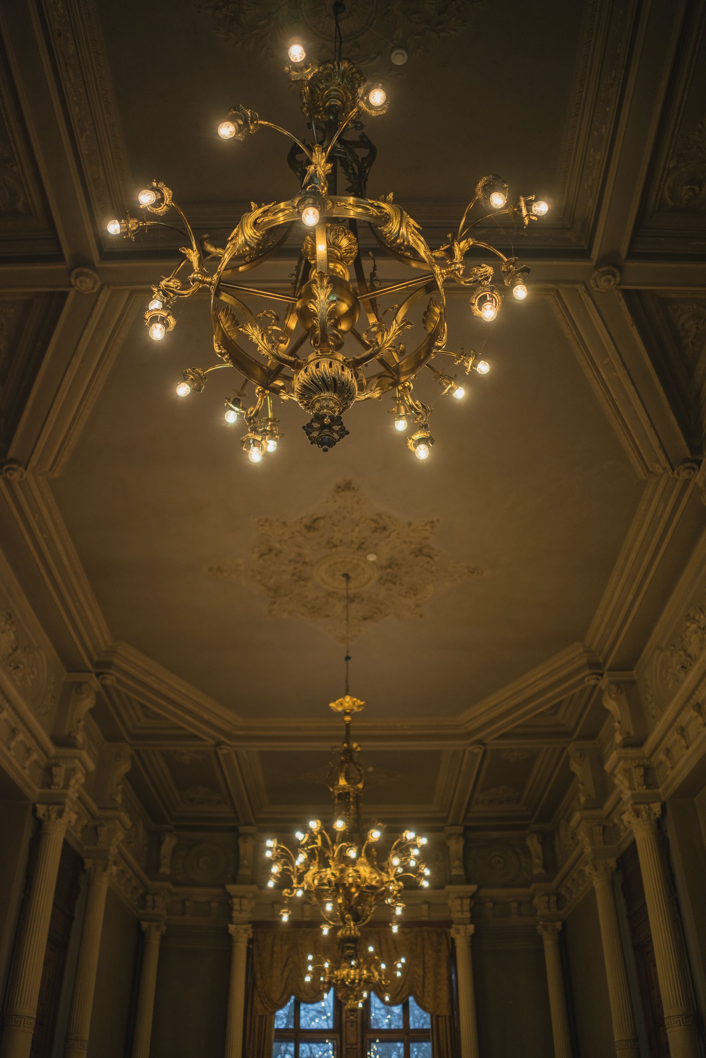 Three chandeliers, 1900–1929, Verkiai Palace. Photo by Povilas Jarmala, 2017