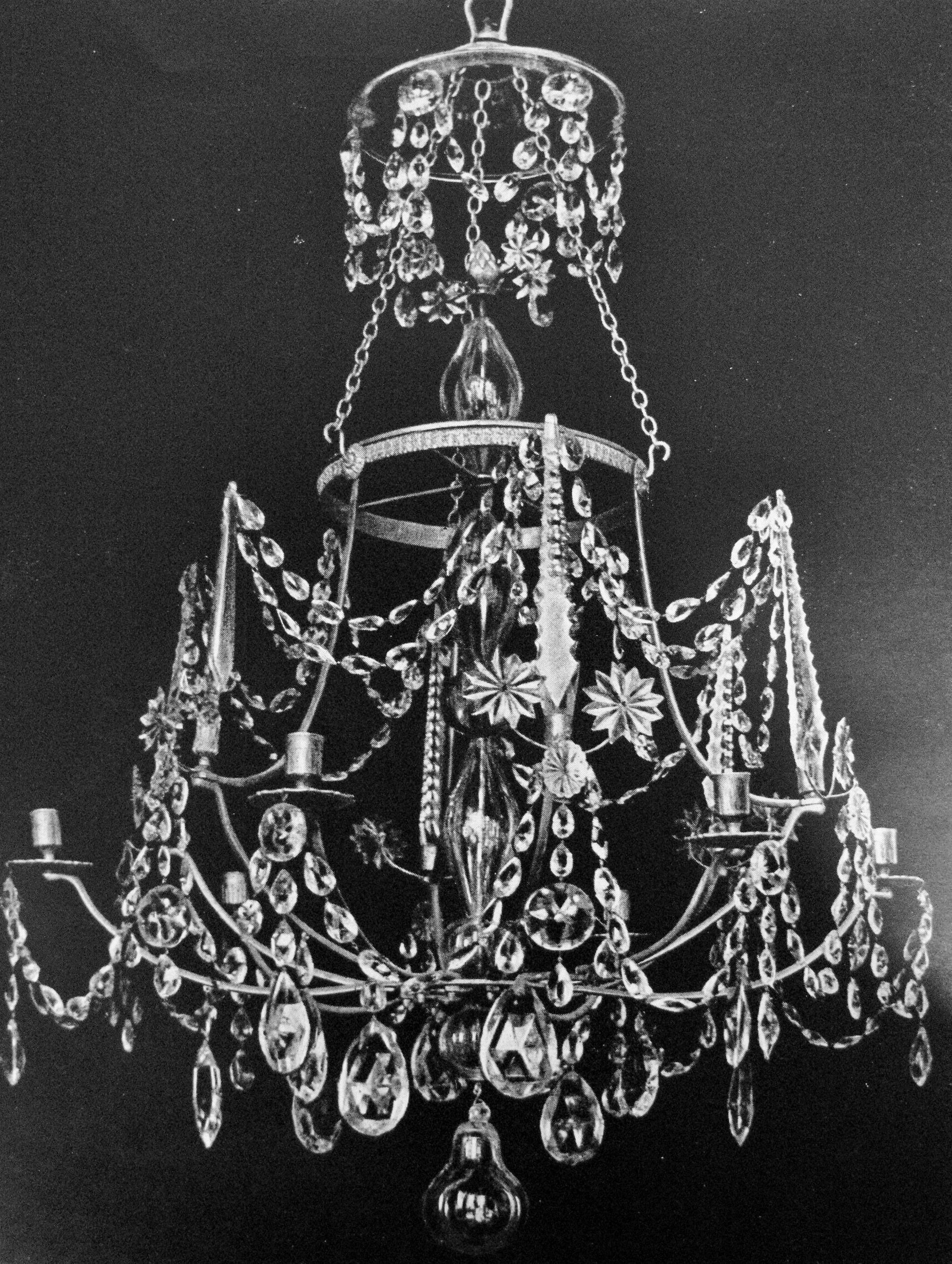 Chandelier, the 1770s, from: Сoлoвьев K. А., Русская осветительнная арматура ХVIII–XIX вв., Mосква, 1950, ill. 30.